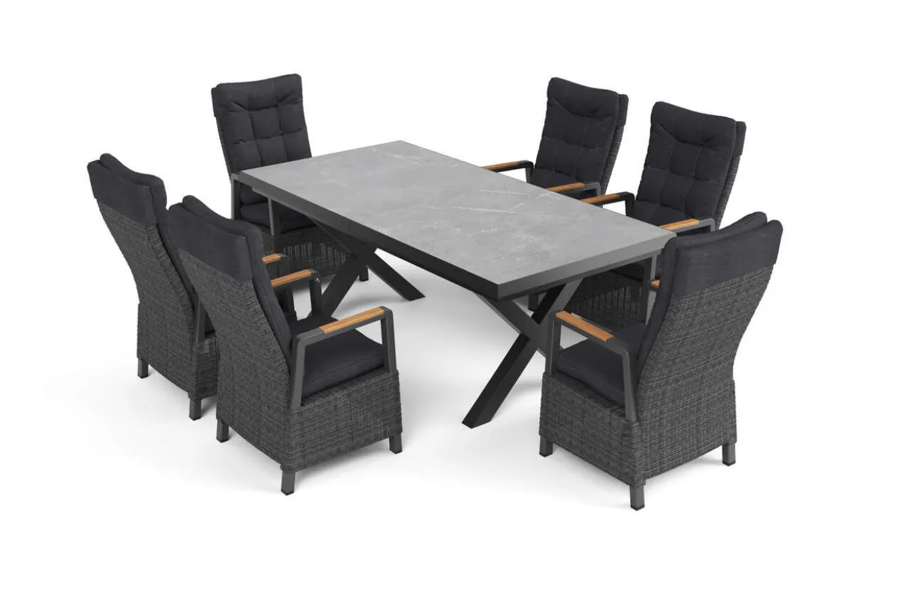OUTFLEXX Serro Garten-Essgruppe, 6 Personen, ausziehbar, 200-260cm, Alu/Polyrattan, FSC®-zertifiziert