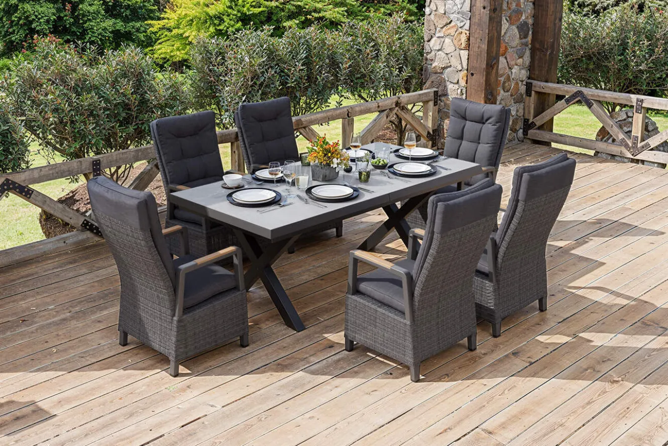 OUTFLEXX Serro Garten-Essgruppe, 6 Personen, ausziehbar, 200-260cm, Alu/Polyrattan, FSC®-zertifiziert