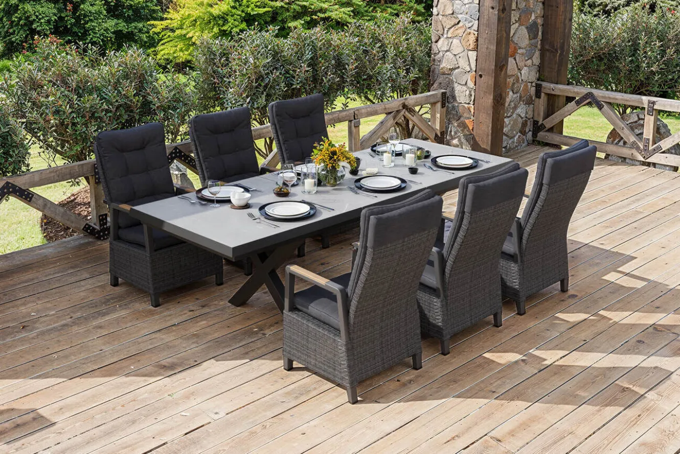 OUTFLEXX Serro Garten-Essgruppe, 6 Personen, ausziehbar, 200-260cm, Alu/Polyrattan, FSC®-zertifiziert