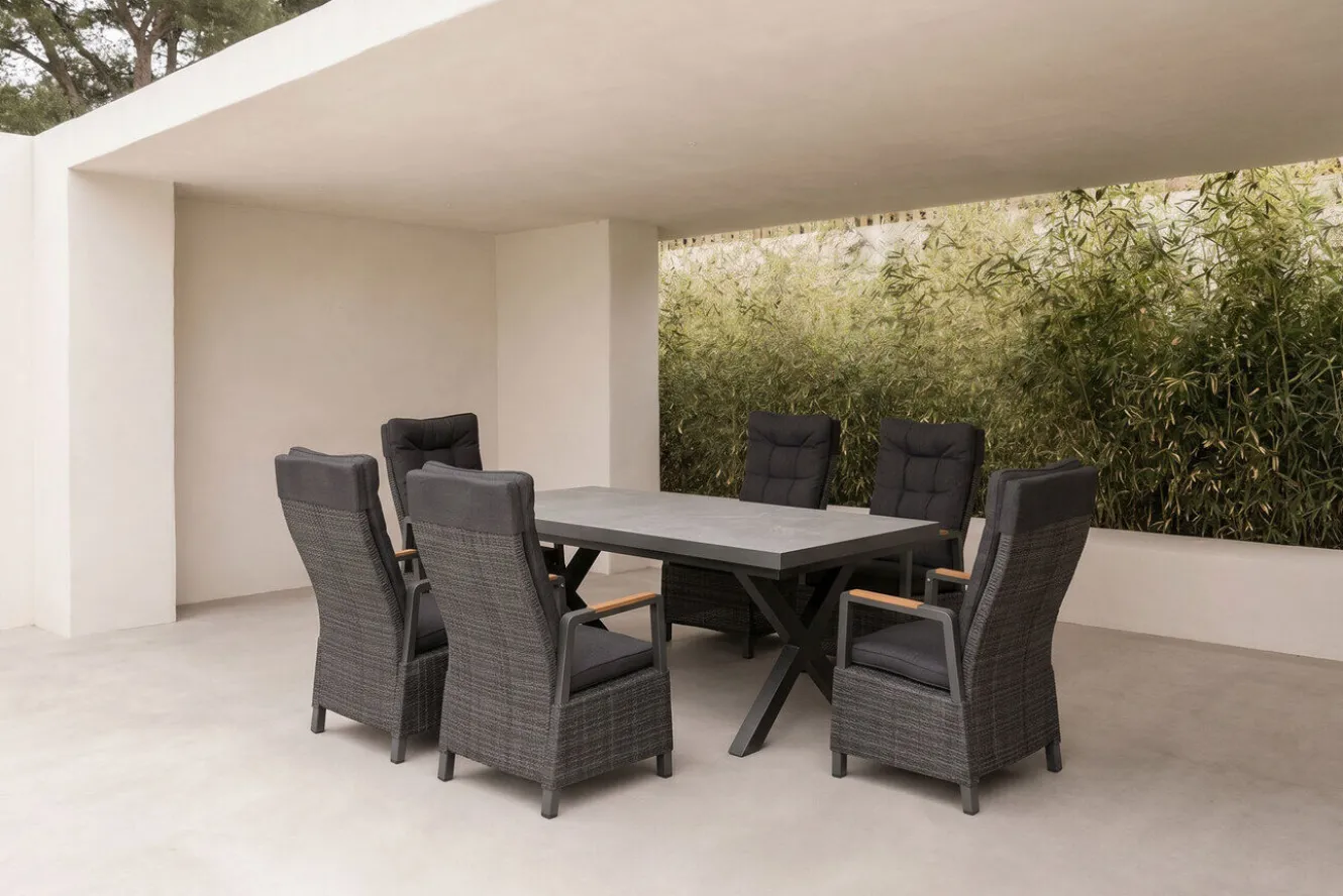 OUTFLEXX Serro Garten-Essgruppe, 6 Personen, ausziehbar, 200-260cm, Alu/Polyrattan, FSC®-zertifiziert