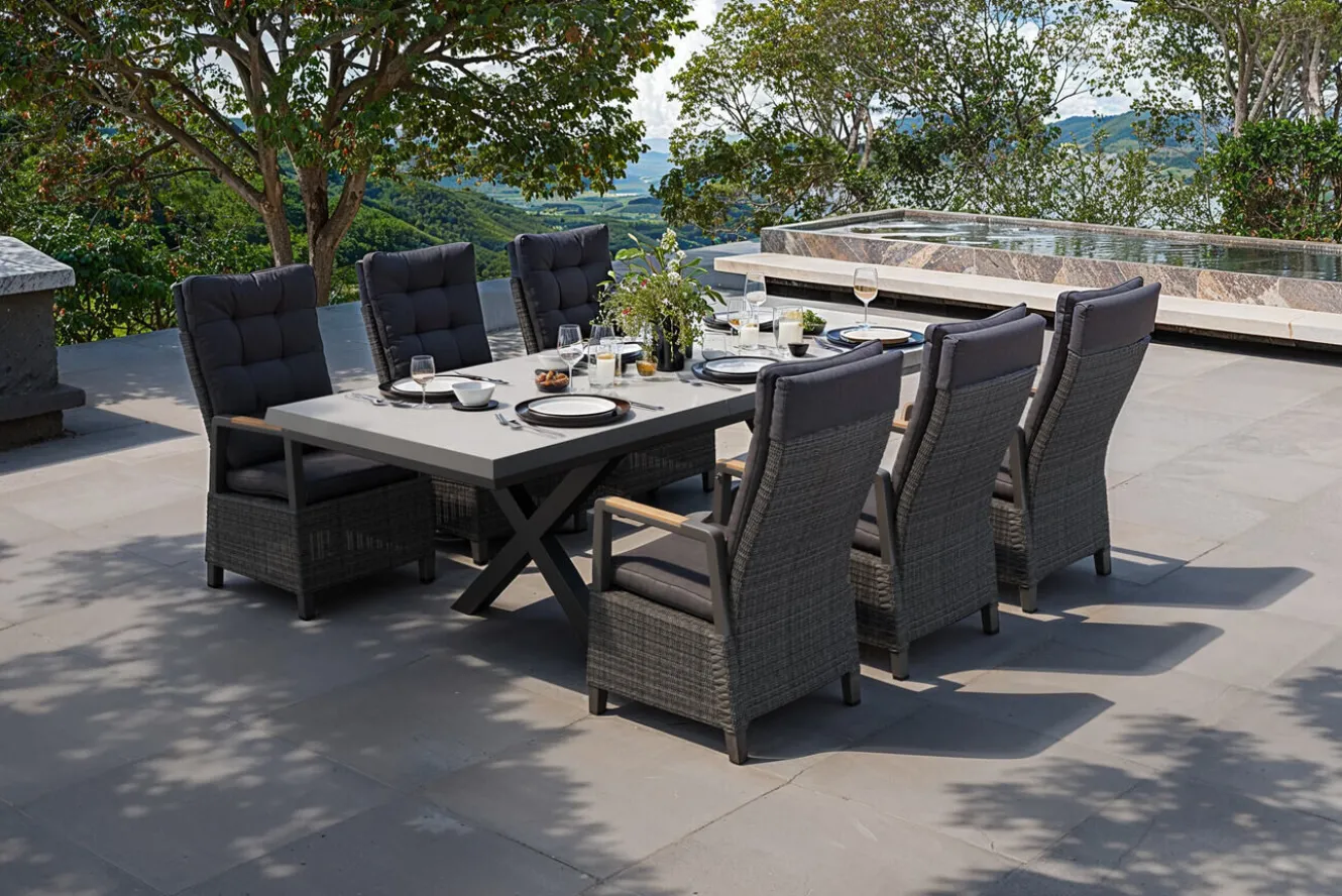 OUTFLEXX Serro Garten-Essgruppe, 6 Personen, ausziehbar, 200-260cm, Alu/Polyrattan, FSC®-zertifiziert