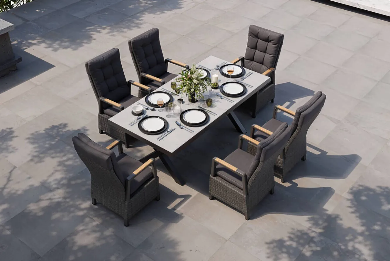 OUTFLEXX Serro Garten-Essgruppe, 6 Personen, ausziehbar, 200-260cm, Alu/Polyrattan, FSC®-zertifiziert
