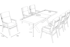 OUTFLEXX Serro Garten-Essgruppe, schwarz/anthrazit, Alu/Steinimitat/Teak, Tisch 200/260 x 100 cm, ausziehbar, 6 Stapelsessel