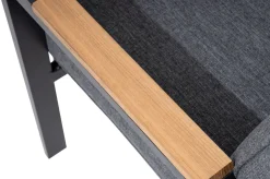OUTFLEXX Serro Garten-Essgruppe, schwarz/anthrazit, Alu/Steinimitat/Teak, Tisch 200/260 x 100 cm, ausziehbar, 6 Stapelsessel