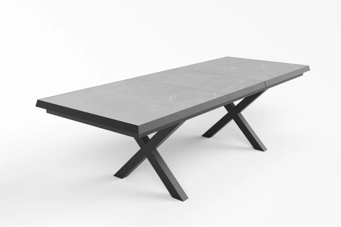 OUTFLEXX Serro Garten-Essgruppe, schwarz/anthrazit/grau, Alu/Polyrattan/Steinimitat, 200/260 x 100 cm, 8 Diningsessel, FSC®-zertifiziert, ausziehbar