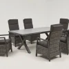 OUTFLEXX Serro Garten-Essgruppe, schwarz/anthrazit/grau, Aluminium/Polyrattan/Steinimitat, Tisch 200/260 x 100 cm, 6 Diningsessel