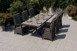 OUTFLEXX Serro Garten-Essgruppe, schwarz/anthrazit/grau, Aluminium/Polyrattan/Steinimitat, Tisch 200/260 x 100 cm, 6 Diningsessel