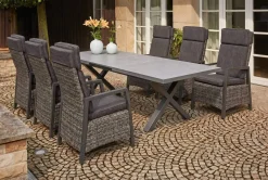 OUTFLEXX Serro Garten-Essgruppe, schwarz/anthrazit/grau, Aluminium/Polyrattan/Steinimitat, Tisch 200/260 x 100 cm, 6 Diningsessel