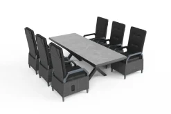 OUTFLEXX Serro Garten-Essgruppe, schwarz/grau, Aluminium/Polyrattan/Steinimitat, 200/260 x 100 cm, ausziehbar, 6 Diningsessel