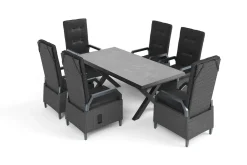 OUTFLEXX Serro Garten-Essgruppe, schwarz/grau, Aluminium/Polyrattan/Steinimitat, 200/260 x 100 cm, ausziehbar, 6 Diningsessel
