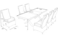 OUTFLEXX Serro Garten-Essgruppe, schwarz/grau, Aluminium/Polyrattan/Steinimitat, 200/260 x 100 cm, ausziehbar, 6 Diningsessel
