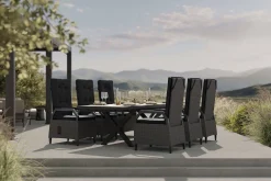OUTFLEXX Serro Garten-Essgruppe, schwarz/grau, Aluminium/Polyrattan/Steinimitat, 200/260 x 100 cm, ausziehbar, 6 Diningsessel