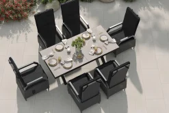 OUTFLEXX Serro Garten-Essgruppe, schwarz/grau, Aluminium/Polyrattan/Steinimitat, 200/260 x 100 cm, ausziehbar, 6 Diningsessel