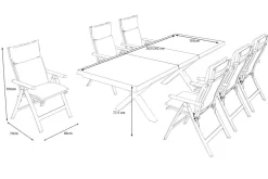 OUTFLEXX Serro Garten-Essgruppe, anthrazit matt/schwarz/anthrazit Alu/Steinimitat/Textilene, 200/260 x 100 cm, 6 Klappstühle inkl. 6 Auflagen