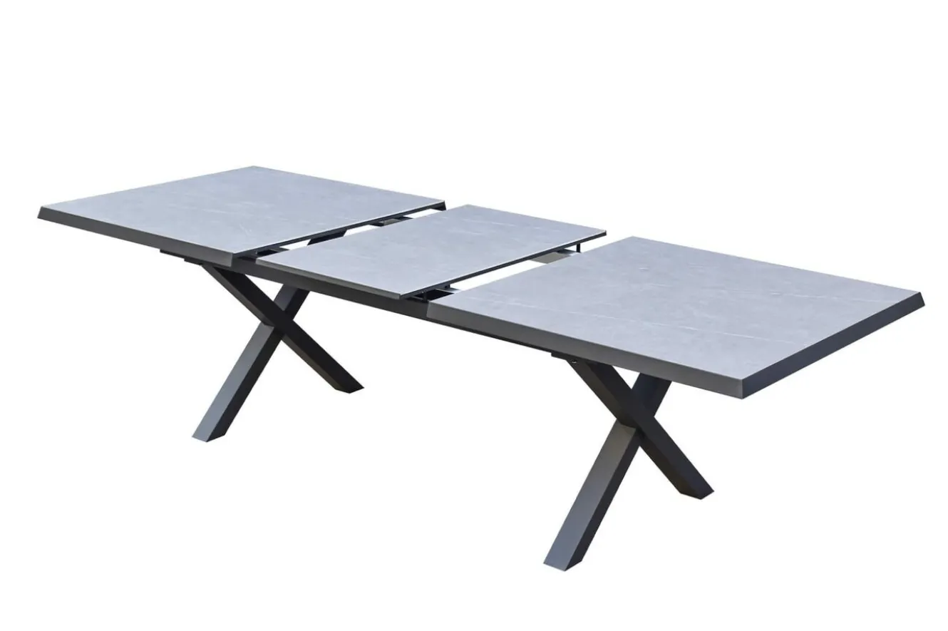 OUTFLEXX Serro Garten-Essgruppe, anthrazit matt/schwarz/grau/nature, Alu/Steinimitat/Textilene, 200/260 x 100 cm, 6 Klappstühle inkl. 6 Auflagen