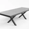 OUTFLEXX Serro Garten-Essgruppe, anthrazit matt/schwarz,nature, Alu/Steinimitat/Textilene/Polyester, Tisch 200/260 x 100 cm, 6 Stapelsessel inkl. 6 Auflagen
