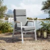 OUTFLEXX Sessel, creme/weiß, Alu/Textilene, mit Teak-Armlehnen, wetterfest, hochwertig, abnehmbarer Bezug
