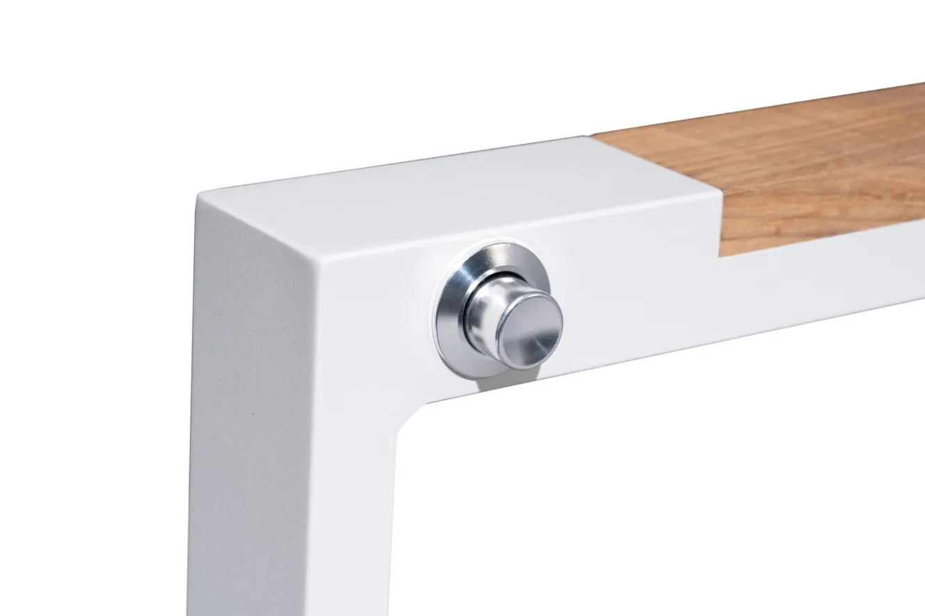 OUTFLEXX Sessel, creme/weiß, Alu/Textilene, mit Teak-Armlehnen, wetterfest, hochwertig, abnehmbarer Bezug