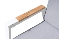 OUTFLEXX Sessel, creme/weiß, Alu/Textilene, mit Teak-Armlehnen, wetterfest, hochwertig, abnehmbarer Bezug