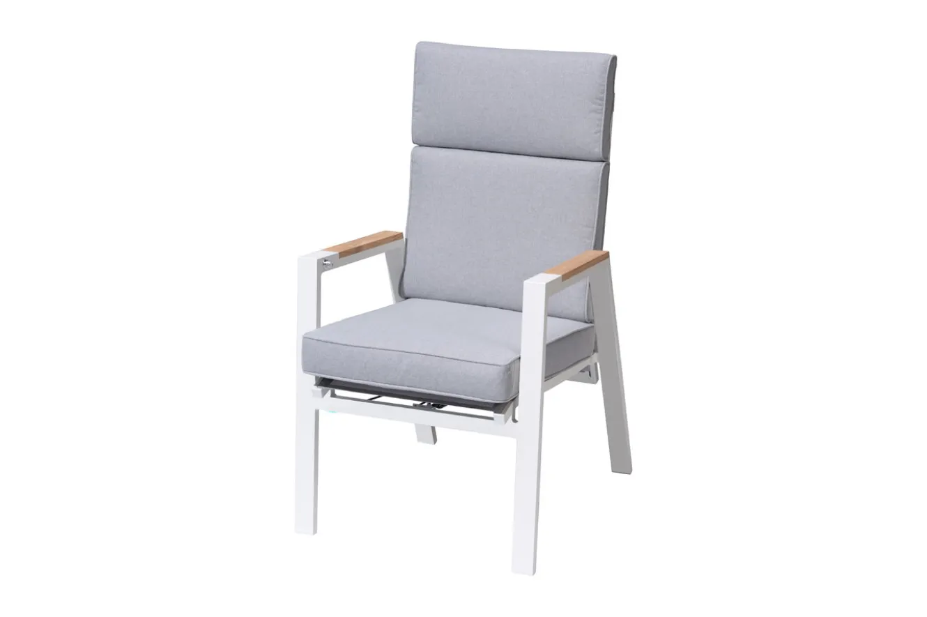 OUTFLEXX Sessel, creme/weiß, Alu/Textilene, mit Teak-Armlehnen, wetterfest, hochwertig, abnehmbarer Bezug
