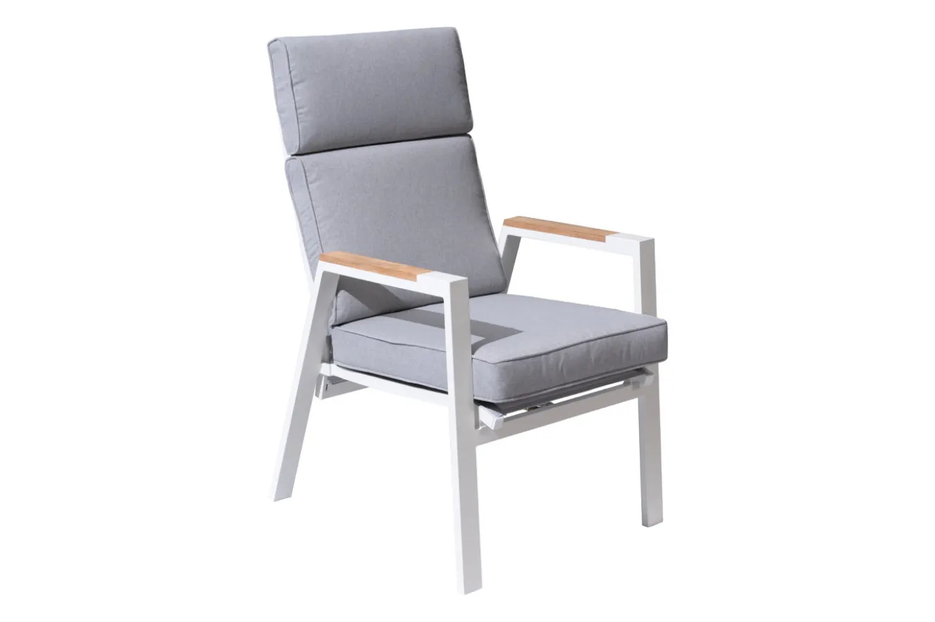 OUTFLEXX Sessel, creme/weiß, Alu/Textilene, mit Teak-Armlehnen, wetterfest, hochwertig, abnehmbarer Bezug