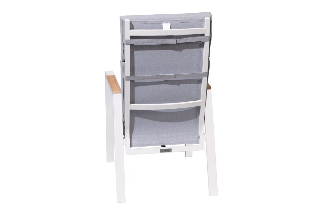 OUTFLEXX Sessel, creme/weiß, Alu/Textilene, mit Teak-Armlehnen, wetterfest, hochwertig, abnehmbarer Bezug