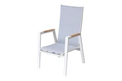 OUTFLEXX Sessel, creme/weiß, Alu/Textilene, mit Teak-Armlehnen, wetterfest, hochwertig, abnehmbarer Bezug