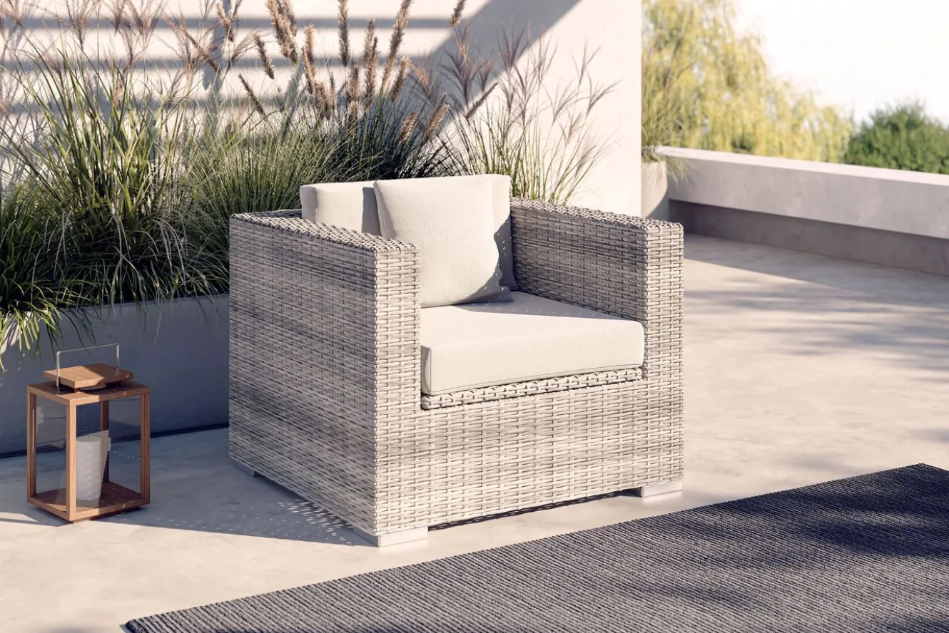 OUTFLEXX Sessel, desert-beige, Aluminium/Polyrattan/Polyester, Kissen inklusive, mit Kissenboxfunktion