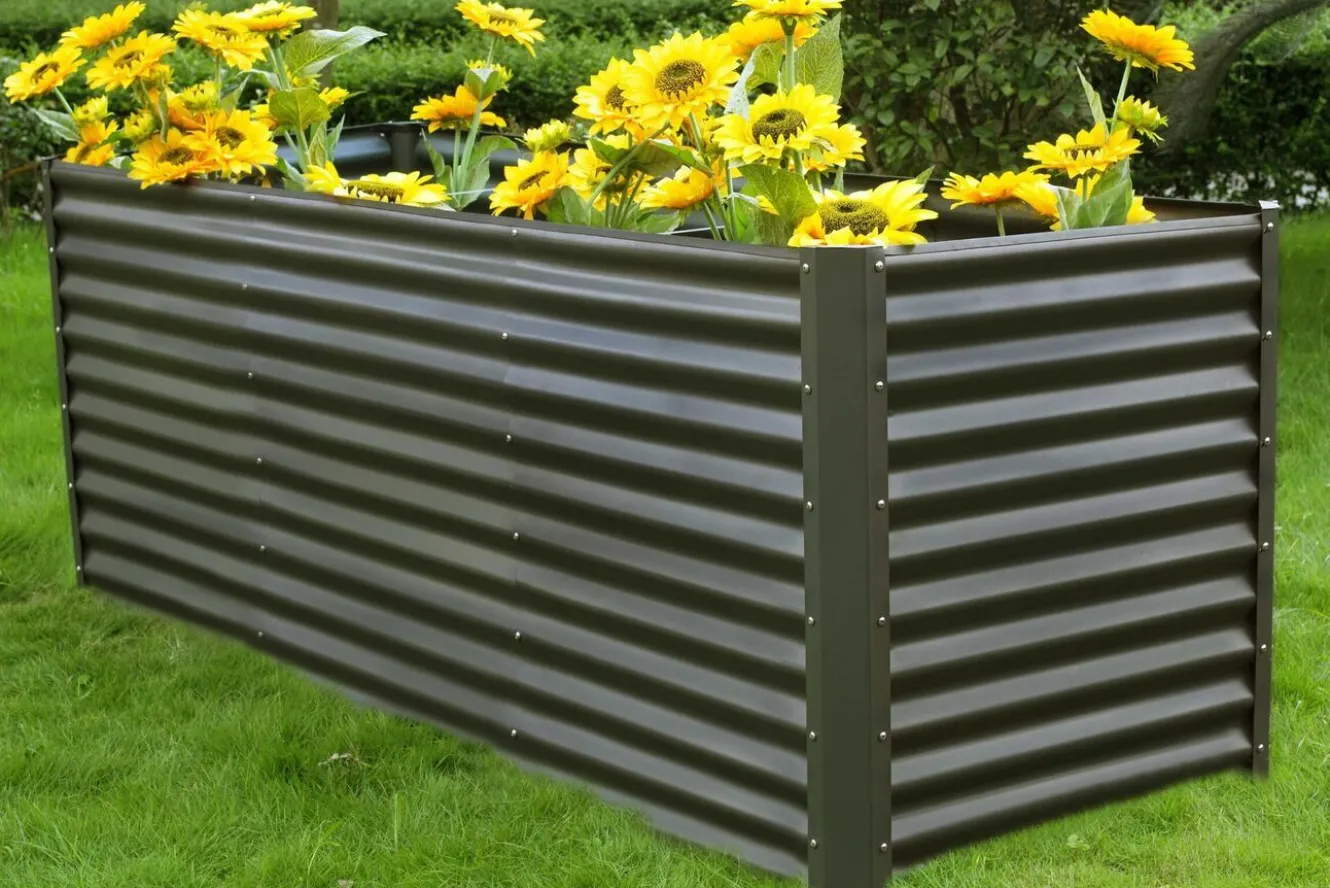 OUTFLEXX Set Hochbeet mit Erweiterungsmodul, anthrazit, Aluminium-Zink-Stahl, 180+80cm