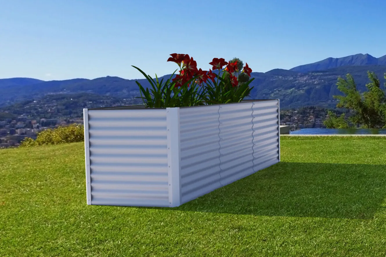 OUTFLEXX Set Hochbeet mit Erweiterungsmodul, silber, Aluminium-Zink-Stahl, 180+80cm