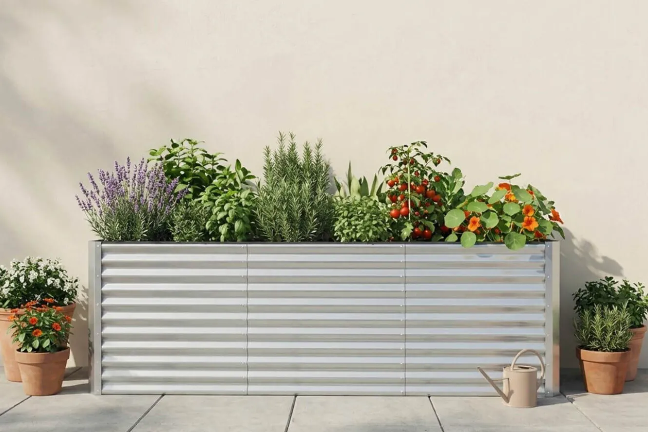 OUTFLEXX Set Hochbeet mit Erweiterungsmodul, silber, Aluminium-Zink-Stahl, 180+80cm