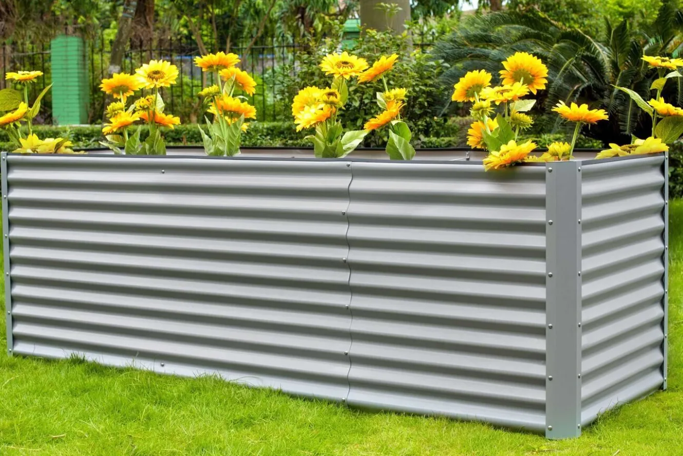 OUTFLEXX Set Hochbeet mit Erweiterungsmodul, silber, Aluminium-Zink-Stahl, 120+80cm
