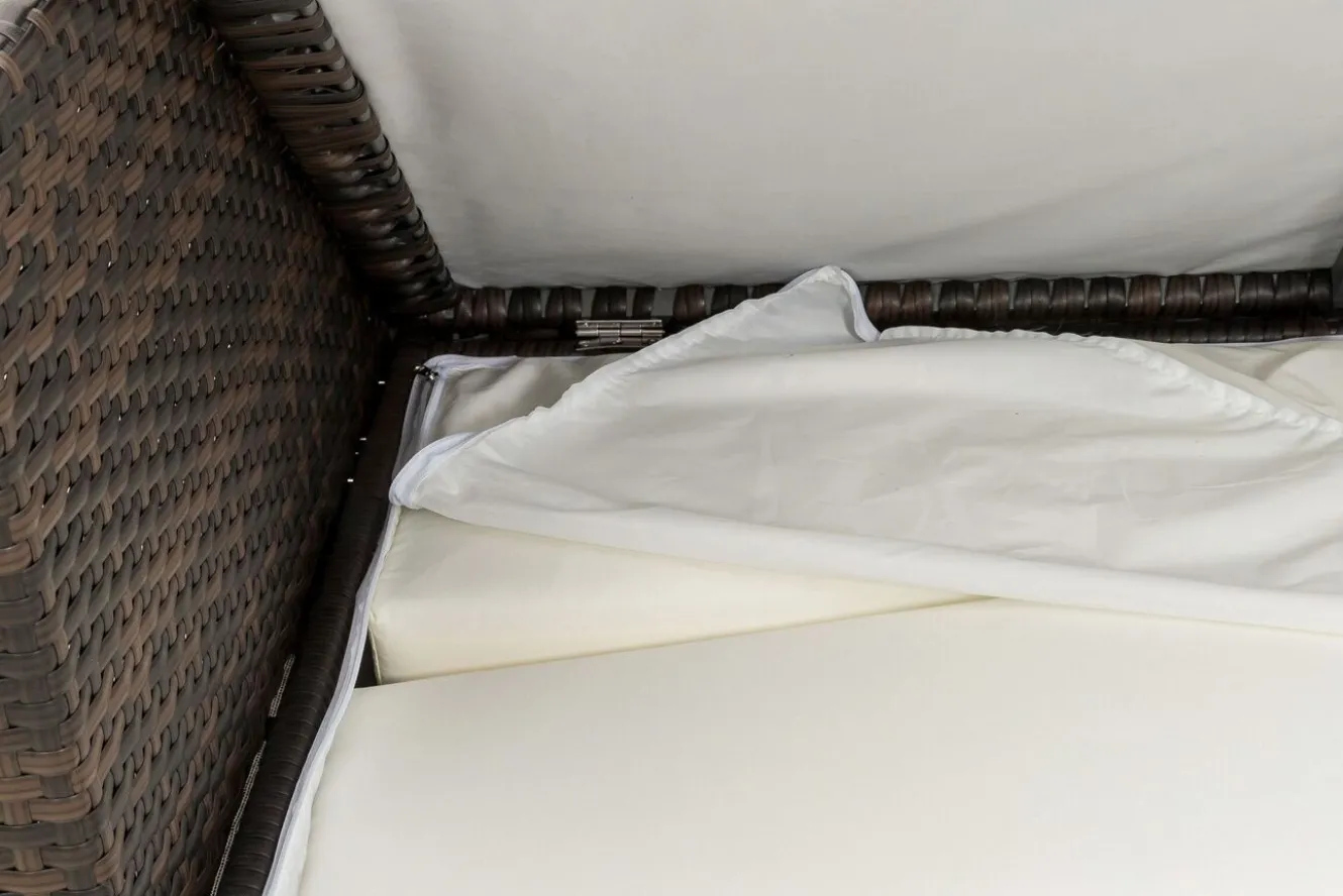 OUTFLEXX 2-Sitzer Ecksofa, braun marmoriert, Polyrattan, 145 x 85 x 70 cm, wasserfeste Kissenbox, Armlehne li.