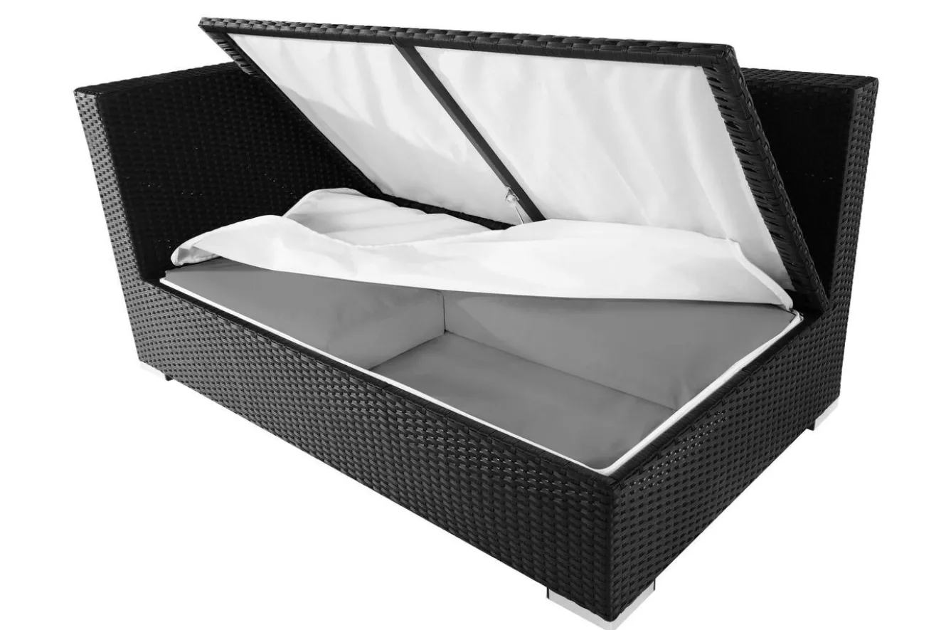 OUTFLEXX 2-Sitzer Ecksofa, creme/weiß, schwarz, Polyrattan, 145x85x70cm, Armlehne rechts, wasserfeste Kissenbox