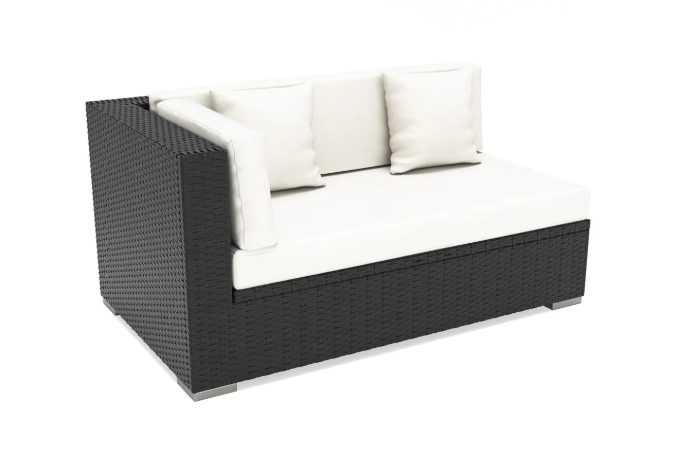 OUTFLEXX 2-Sitzer Ecksofa, creme/weiß, schwarz, Polyrattan, 145x85x70cm, Armlehne rechts, wasserfeste Kissenbox