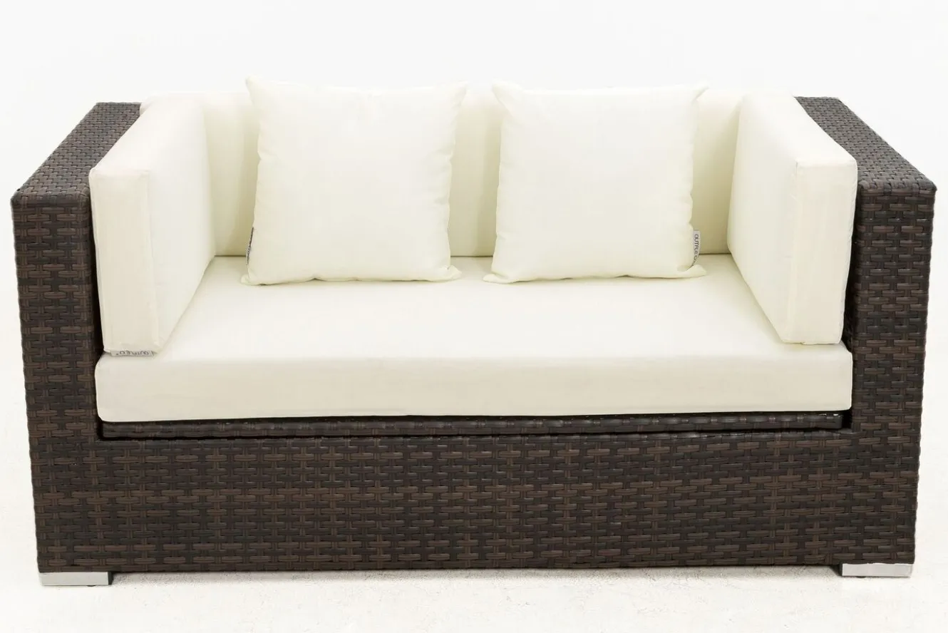 OUTFLEXX 2-Sitzer Sofa, braun marmoriert, Polyrattan, 152 x 85 x 70 cm, wasserfeste Kissenbox