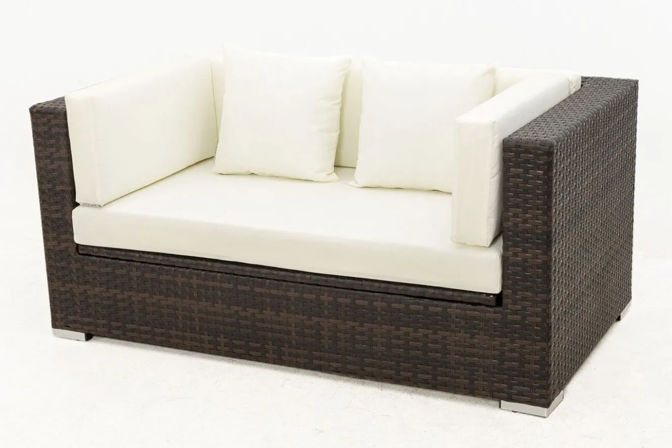 OUTFLEXX 2-Sitzer Sofa, braun marmoriert, Polyrattan, 152 x 85 x 70 cm, wasserfeste Kissenbox