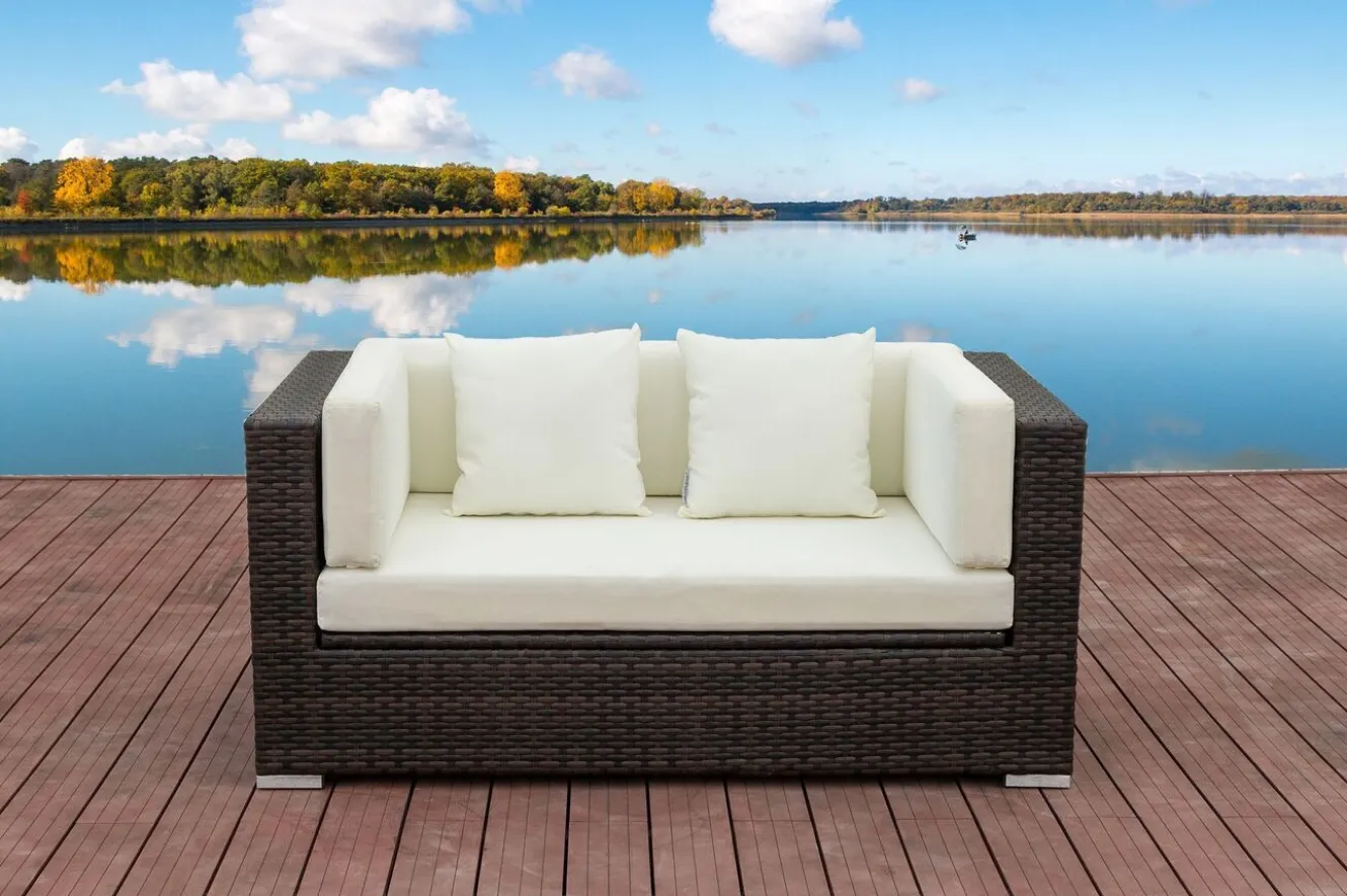 OUTFLEXX 2-Sitzer Sofa, braun marmoriert, Polyrattan, 152 x 85 x 70 cm, wasserfeste Kissenbox