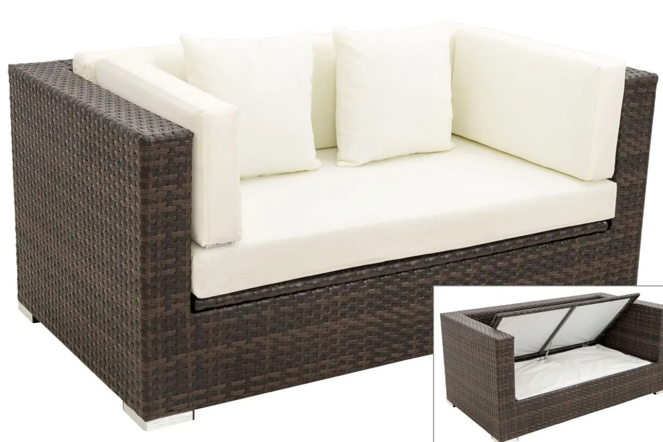 OUTFLEXX 2-Sitzer Sofa, braun marmoriert, Polyrattan, 152 x 85 x 70 cm, wasserfeste Kissenbox