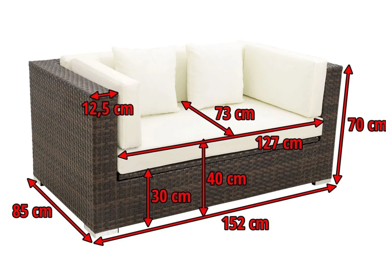 OUTFLEXX 2-Sitzer Sofa, braun marmoriert, Polyrattan, 152 x 85 x 70 cm, wasserfeste Kissenbox