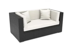 OUTFLEXX 2-Sitzer Sofa, creme/weiß, schwarz, Polyrattan 152x85x70cm, inkl. Polster und wasserfeste Kissenbox