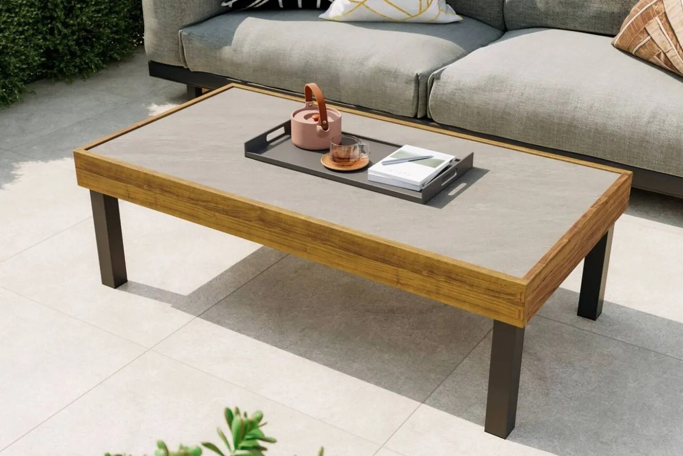 OUTFLEXX Skagen Couchtisch, Anthrazit, Teak/Aluminium, 125x65 cm, Pflegeleicht
