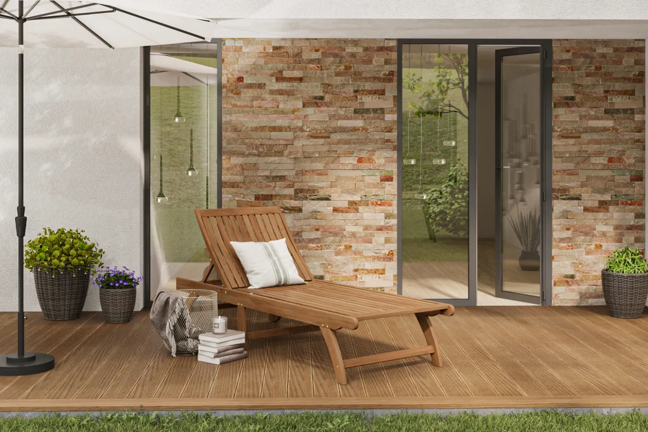OUTFLEXX Sonnenliege, natur, Akazie, Geölt, Rollbar, Vertikal Verstellbar, FSC®-zertifiziertes Produkt