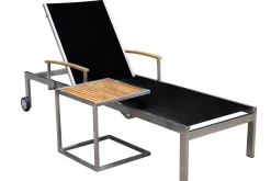 OUTFLEXX Sonnenliegen-Set, schwarz, Edelstahl/Teak, 195,5x74x35cm, mit Armlehnen, inkl. Beistelltisch 45x45cm, FSC®-zertifiziertes Produkt