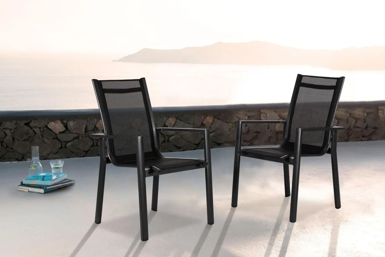 OUTFLEXX Stapelsessel, anthrazit matt/schwarz, Alu/Textilene, 60x69x93,5cm