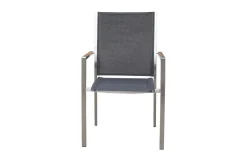 OUTFLEXX Stapelsessel, schwarz, Teak / Edelstahl / Textilene, 63x57x93 cm