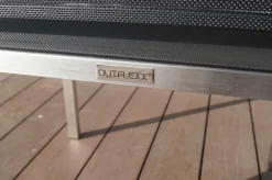 OUTFLEXX Stapelsessel, schwarz, Teak / Edelstahl / Textilene, 63x57x93 cm