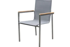 OUTFLEXX Stapelsessel, taupe, Edelstahl/Textilene, Armlehnen aus Teak, 62x56x88cm