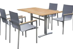 OUTFLEXX Stapelsessel, taupe, Edelstahl/Textilene, Armlehnen aus Teak, 62x56x88cm