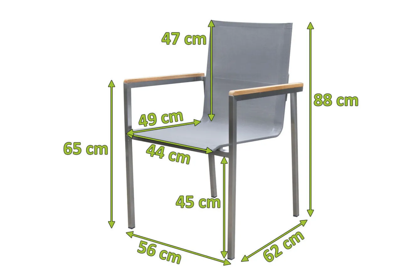 OUTFLEXX Stapelsessel, taupe, Edelstahl/Textilene, Armlehnen aus Teak, 62x56x88cm